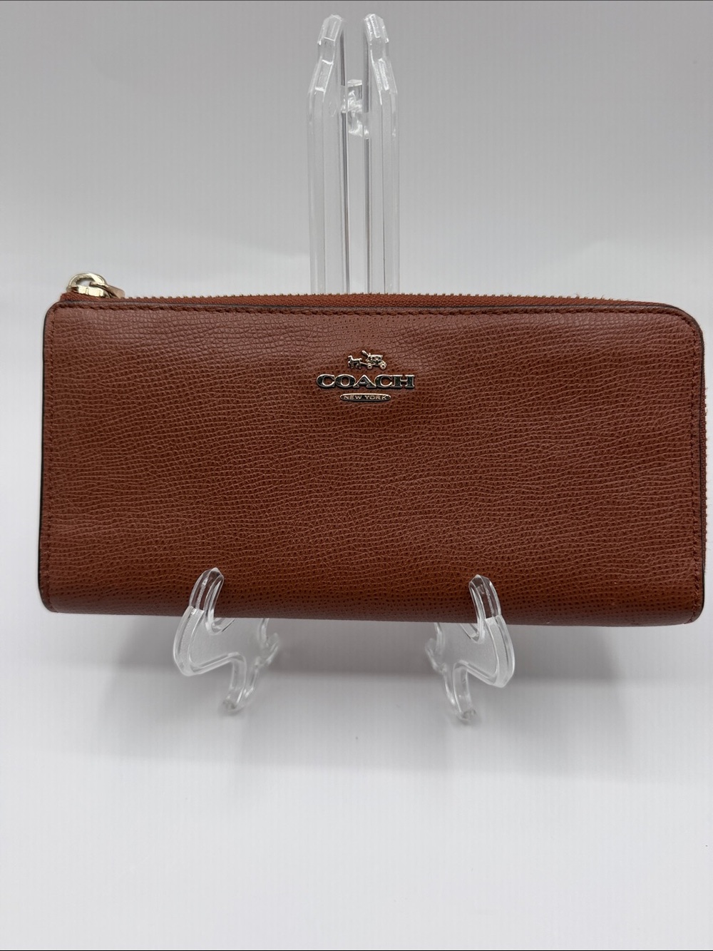Coach Brown Leather Zip Wallet with Gold Logo